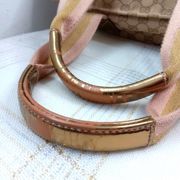 Gucci GG Monogram Large Web Handle Bucket Tote Gold - Picture 11 of 15